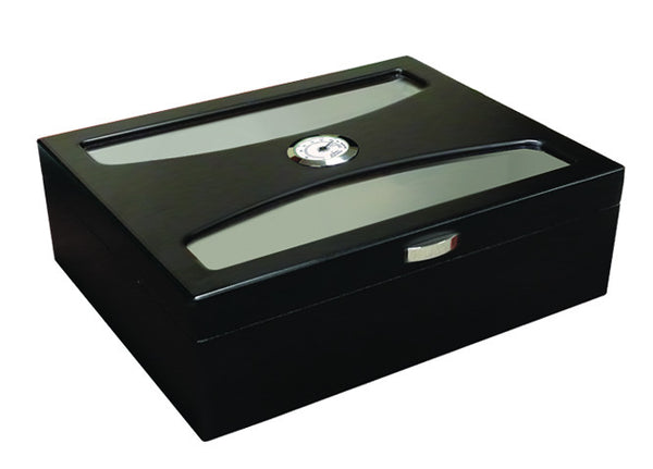 mycigarorder.com Prestige Delano UV Glass Top Humidor - Black - 100 Cigar Capacity