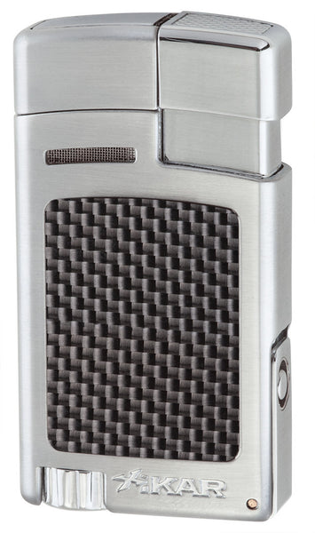 mycigarorder.com IKAR Forte - Single Jet Cigar Lighter - Silver Carbon Fiber - 523SLCF